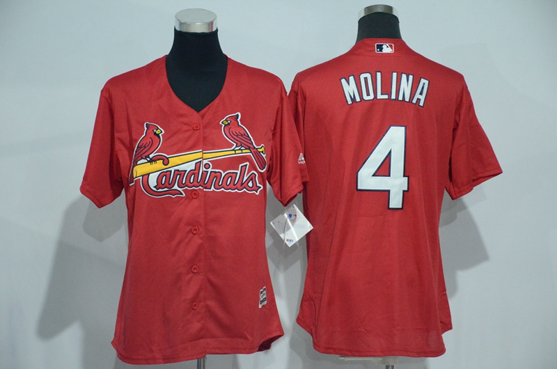 Womens 2017 MLB St. Louis Cardinals #4 Molina Red Jerseys->women mlb jersey->Women Jersey